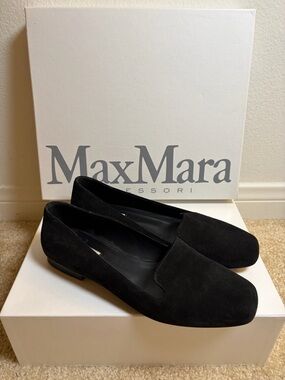 Max Mara Black Suede Loafers - Made in Italy - Size 37.5